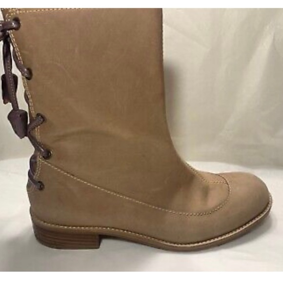 Anthropologie Miss Albright Full Zip Lace-up Back Sand Leather Boots  sz 8.5 - Picture 5 of 11